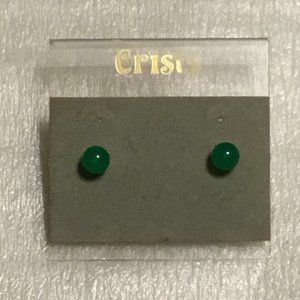 Lovely pair of sterling silver green jade stud earrings marked 925JC